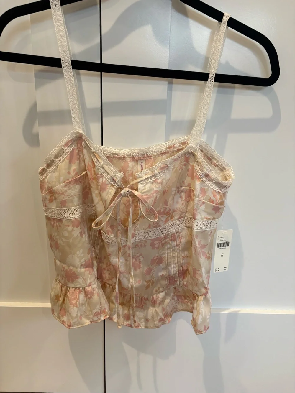 NEW Anthropologie floral Lace-Trim Camisole Tank Top - size MEDIUM